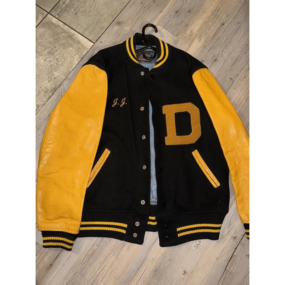 Vintage H J Whiting Varsity Letterman Bomber Wool Leather Jacket Size 44 50s 60s